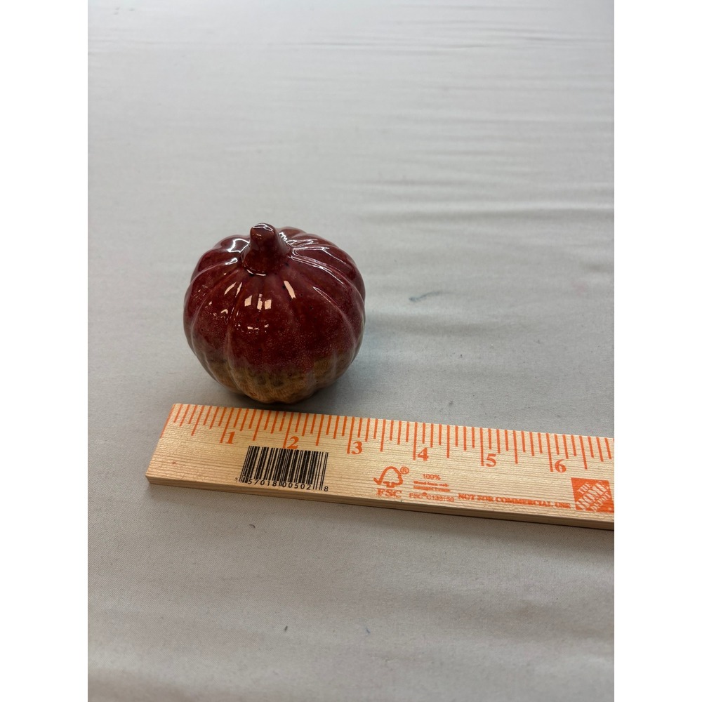 Ceramic Pumpkin Figurine Burgundy Red Glazed Harvest Fall Decor 2.5 Inch